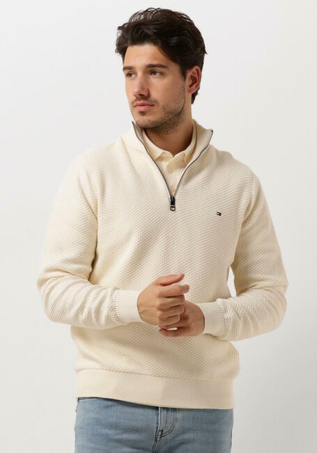 Beige TOMMY HILFIGER Trui OVAL STRUCTURE ZIP MOCK - large