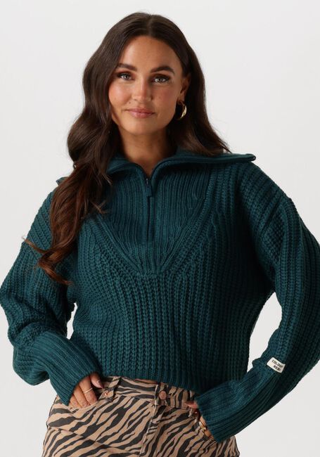 Groene COLOURFUL REBEL Trui YFKE KNITWEAR ZIP PULLOVER - large
