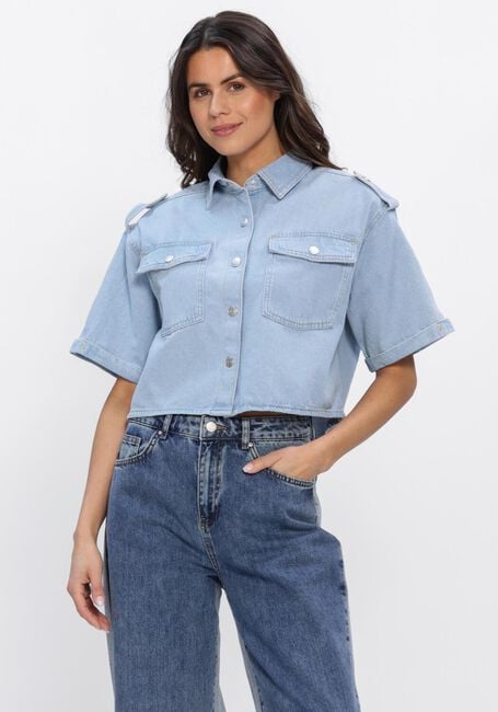 Lichtblauwe ALIX THE LABEL Blouses LADIES WOVEN FLOWY DENIM SHORTSLEEVE BLOUSE - large