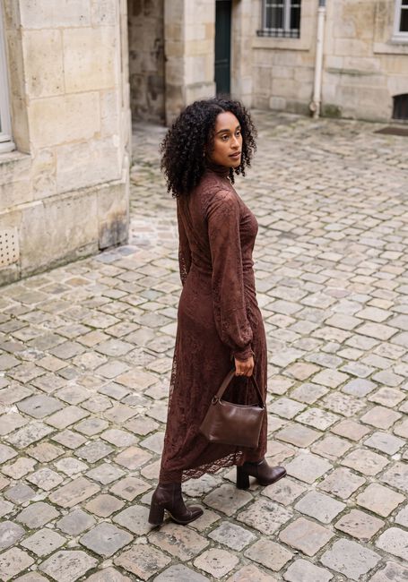 Bruine POM AMSTERDAM Midi jurk ANNA CHOCOLATE BROWN - large