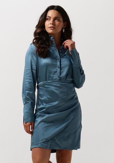 Blauwe COLOURFUL REBEL Mini jurk METTE SATIN WRAP DRESS - large