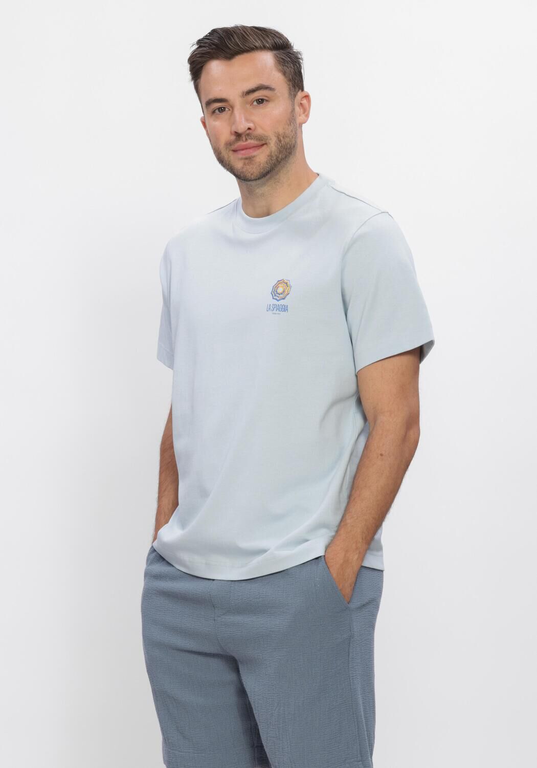 Blauwe SELECTED MEN Polo / T-shirt SLHMAX GRAPHIC SS O-NECK TEE - large