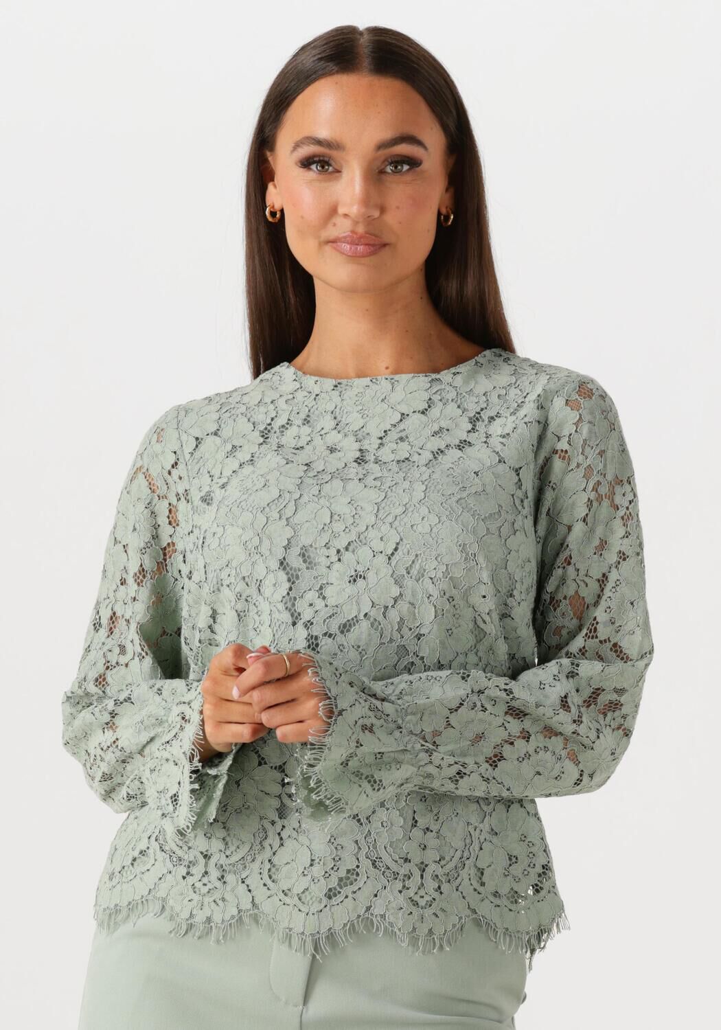 Y.A.S. Dames Tops & T-shirts Yasperla Ls Lace Top S. Noos Mint