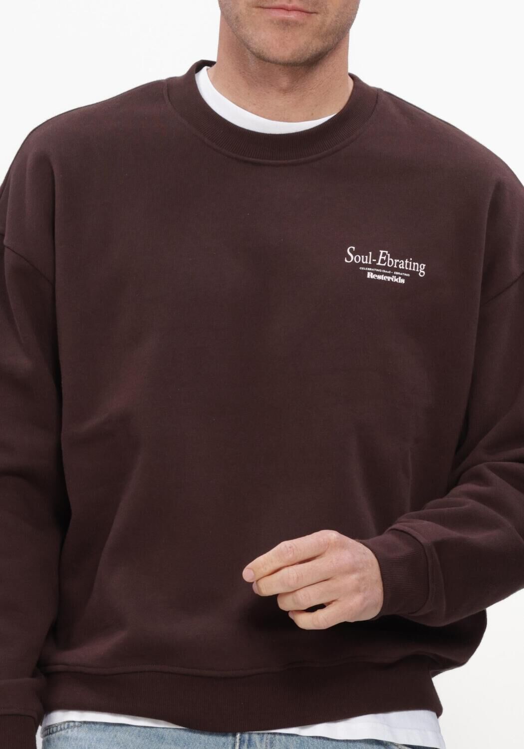 Bruine RESTER&Ouml;DS Sweater RTDRAKE CHESTPRINT CREW - large