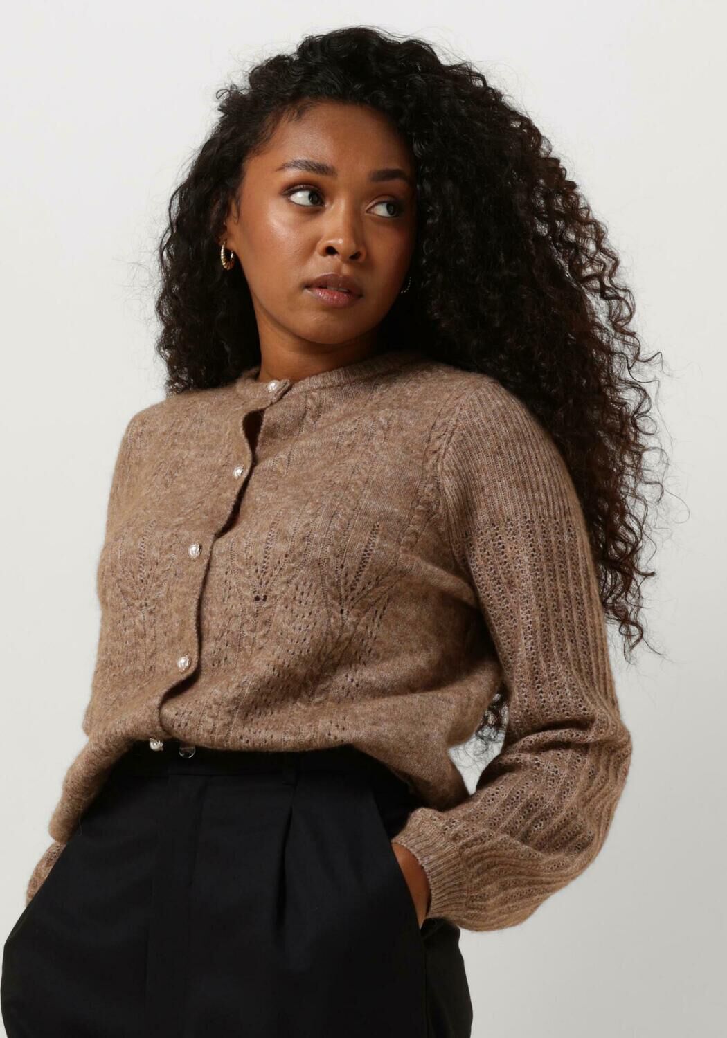Bruine OBJECT Trui OBJOPHELIA L S KNIT CARDIGAN REP Omoda