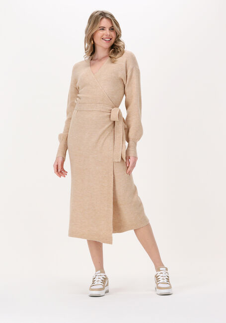Beige Y.A.S. Midi jurk YASPICOTEE LS WRAP KNIT DRESS - large