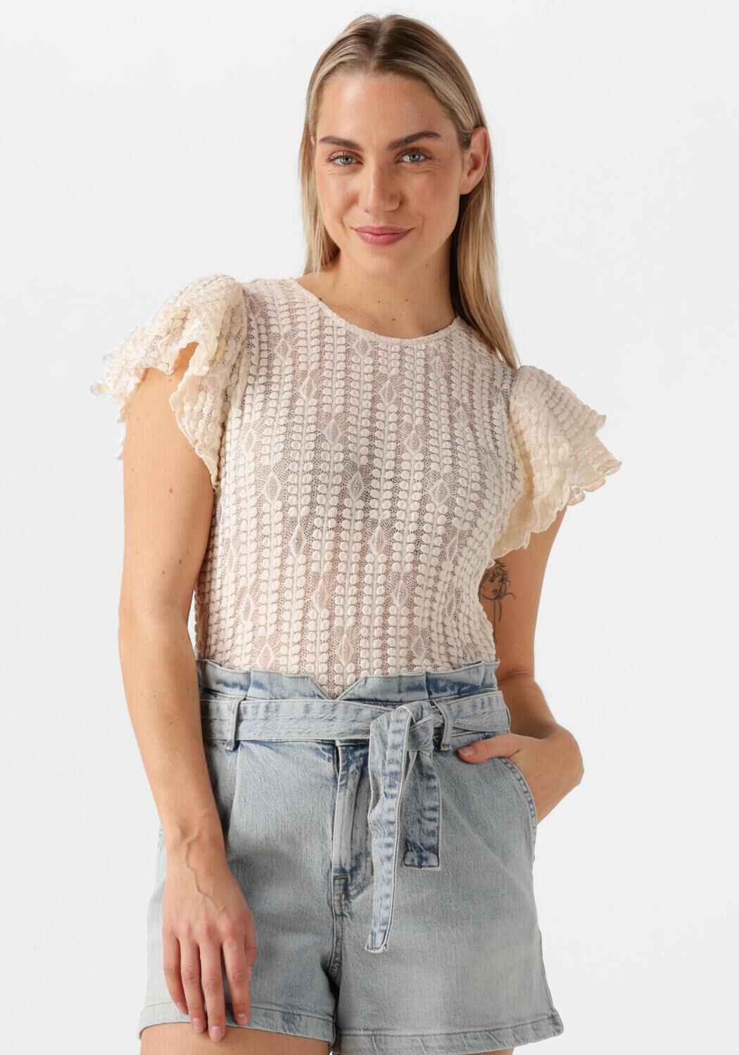 DANTE6 Dames Tops & T-shirts Marlowe Lace Volant Top Ecru