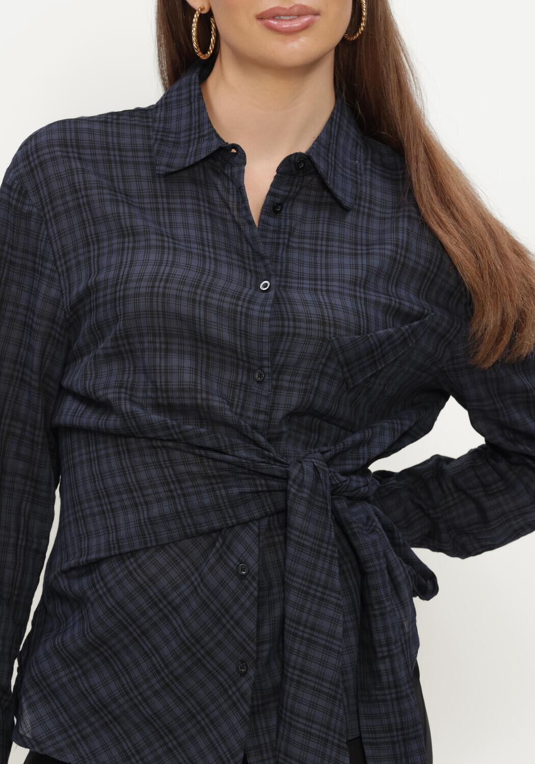 Donkerblauwe OBJECT Blouses OBJMALUA L/S RE SHIRT 147 - large