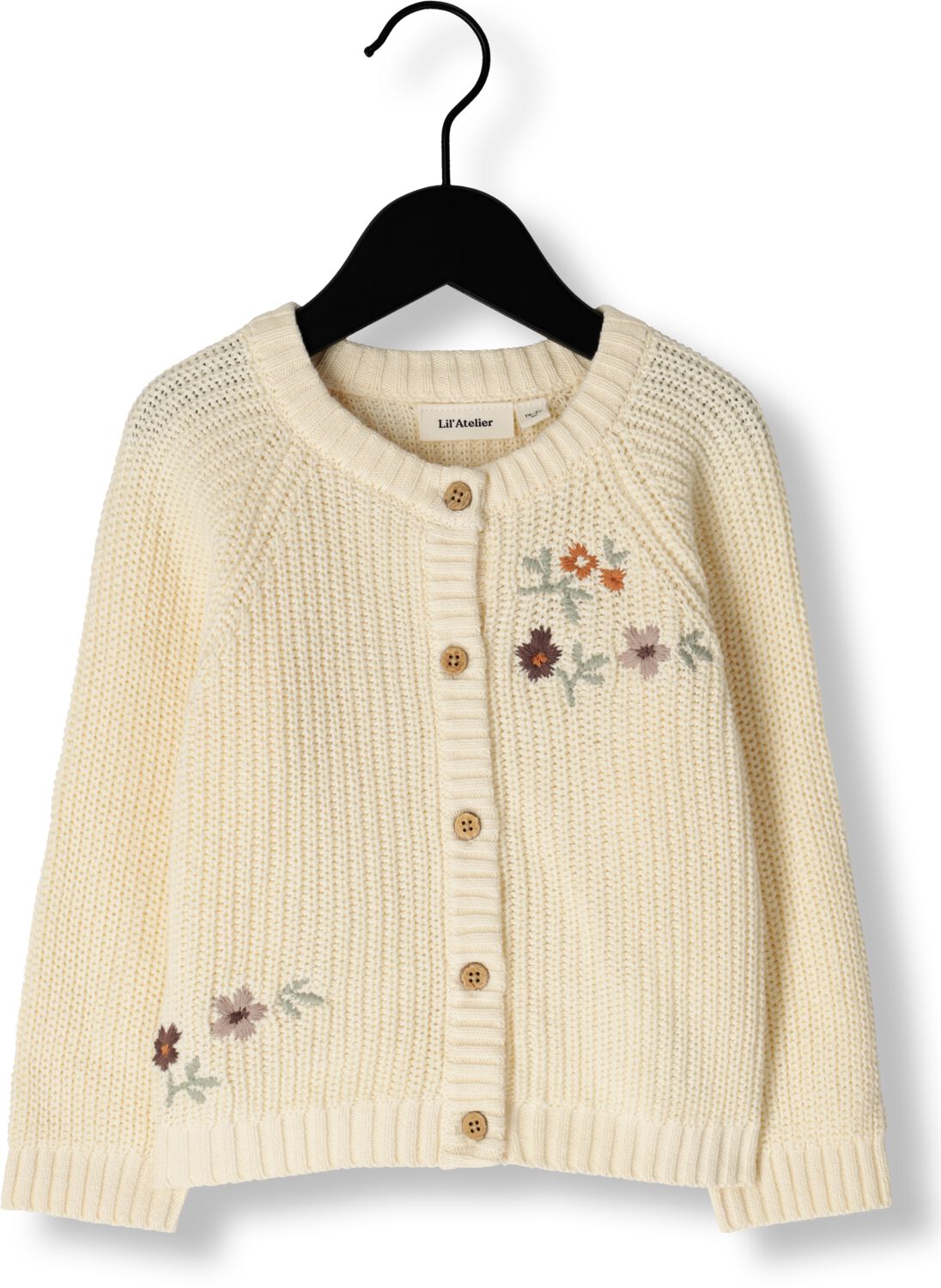 LIL' ATELIER MINI grofgebreid vest NMFEMLEN met printopdruk en borduursels ecru Meisjes Katoen Ronde hals 122 128