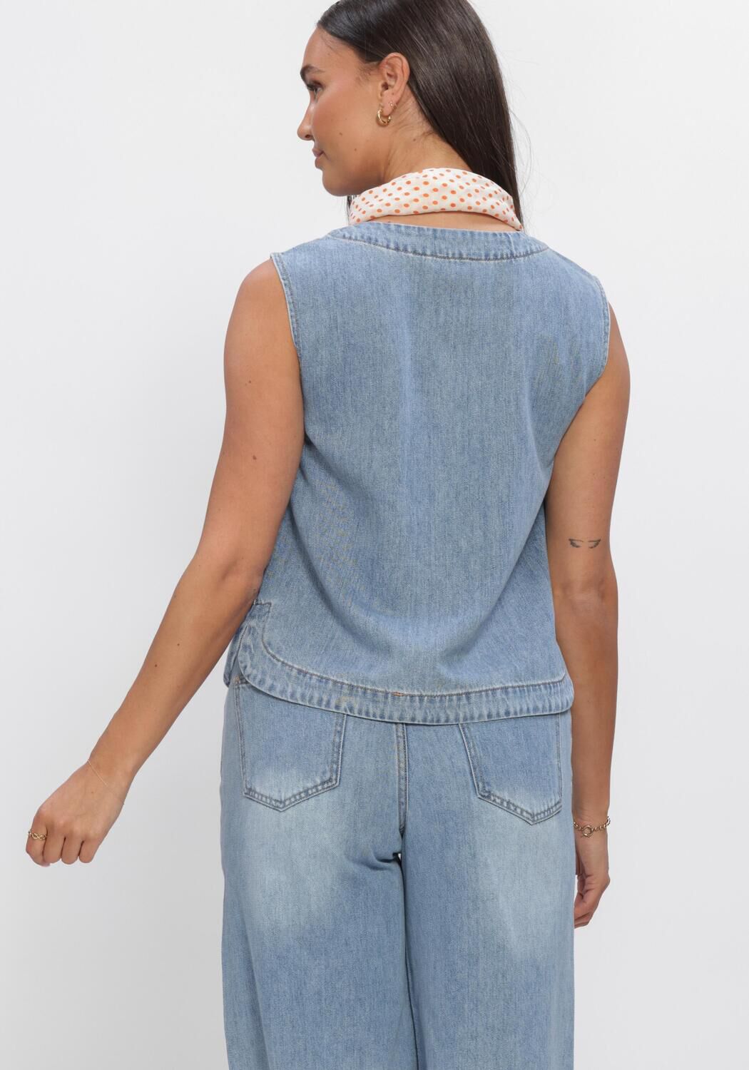 Blauwe OBJECT Top OBJROSIE S/L LO DENIM TOP - large