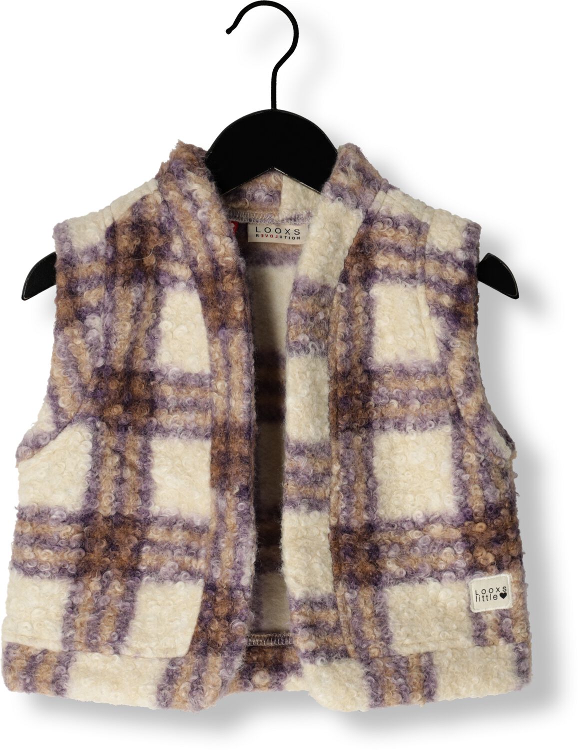 LOOXS little geruit gilet ecru paars Meisjes Teddy V-hals Ruit 128 134