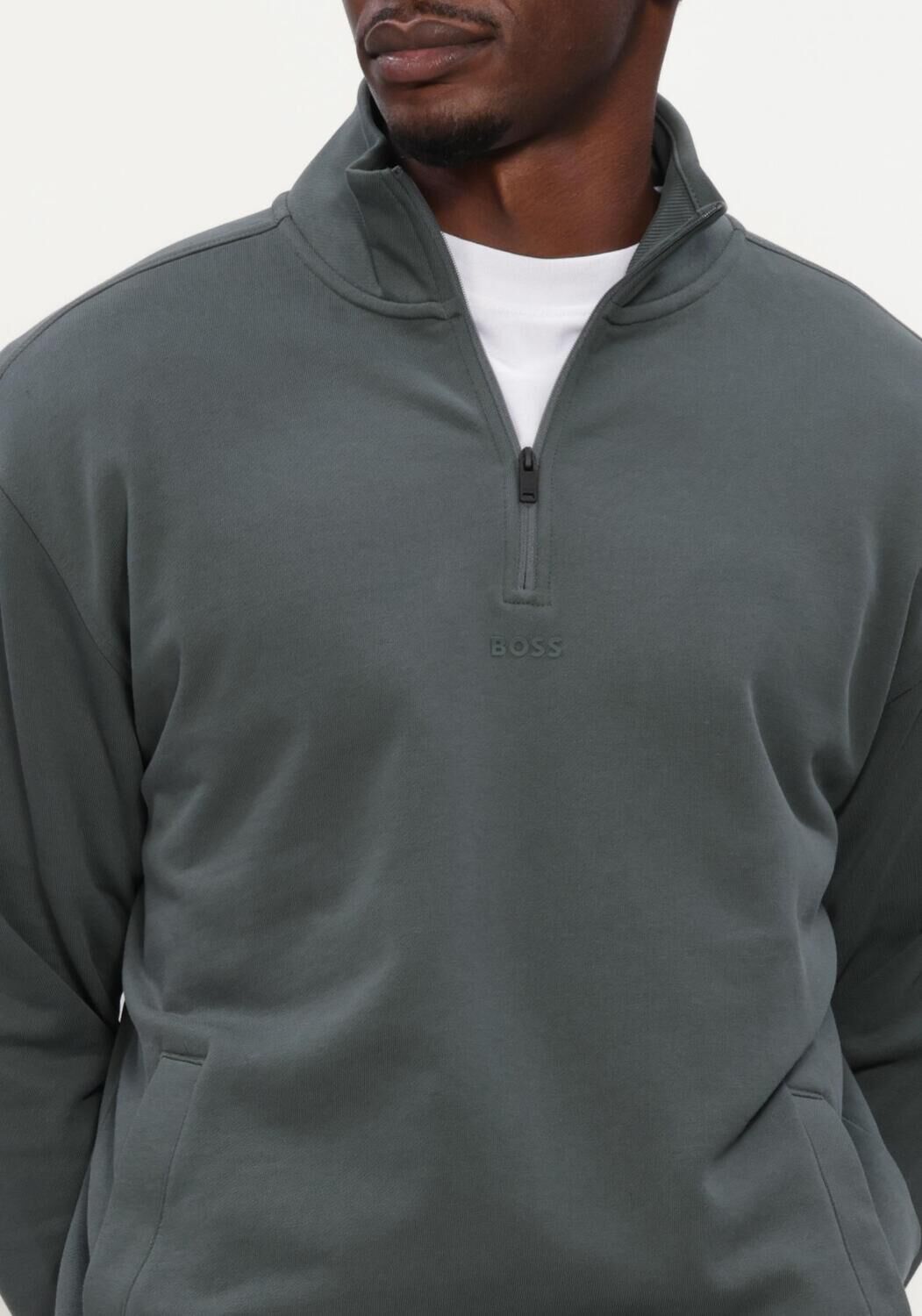 Groene BOSS ORANGE Trui ZE SMALLZIP - large