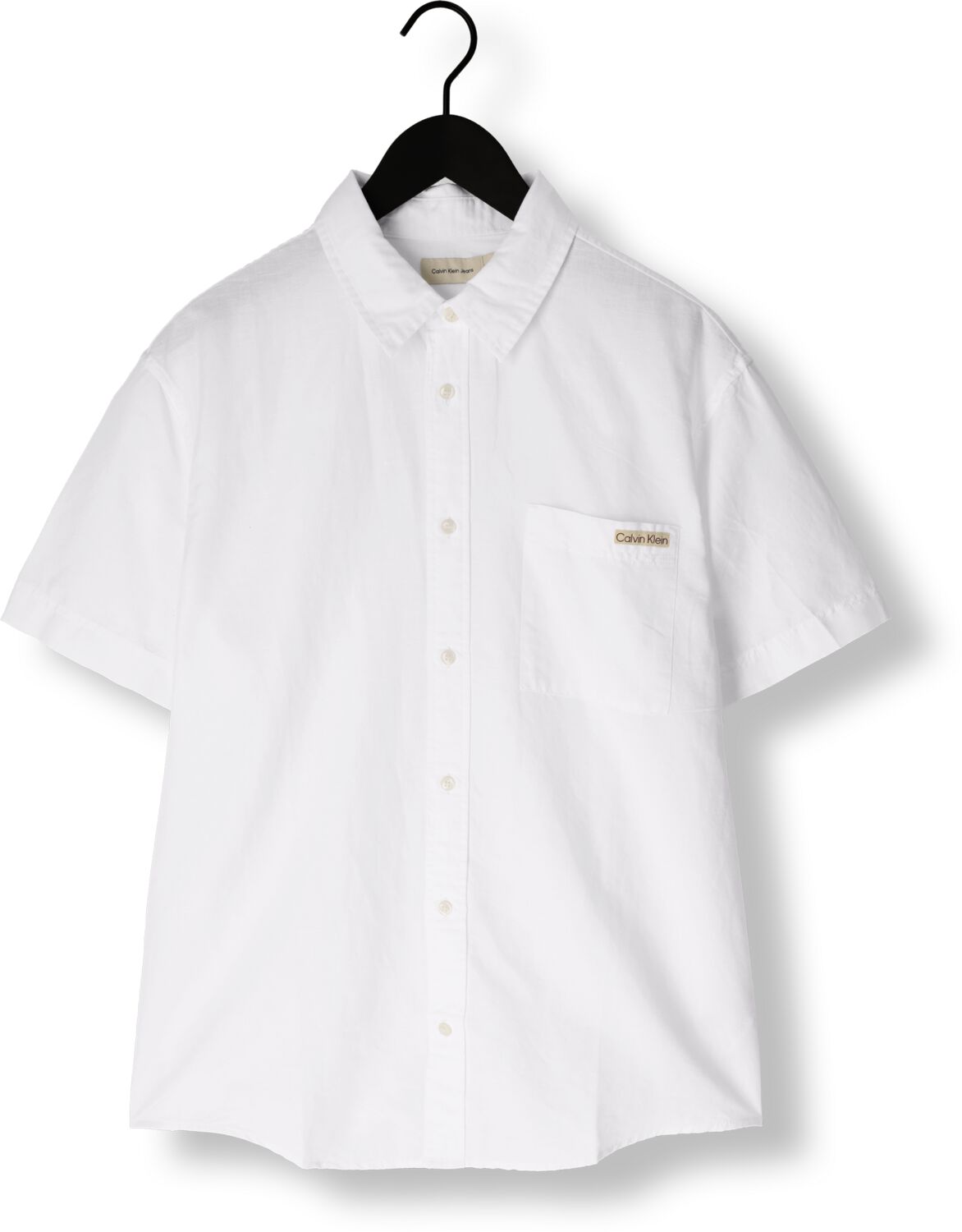 CALVIN KLEIN Heren Overhemden Linen Cotton S s Shirt Wit