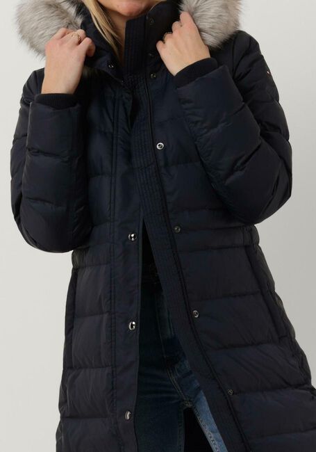 Donkerblauwe TOMMY HILFIGER Gewatteerde jas TYRA DOWN COAT WITH FUR - large