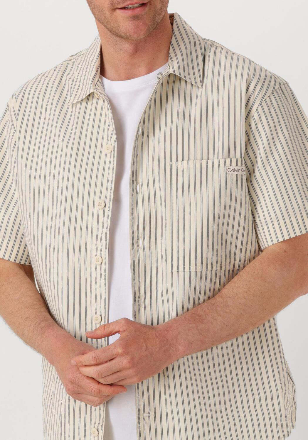 CALVIN KLEIN Heren Overhemden Cotton Poplin S s Shirt Beige
