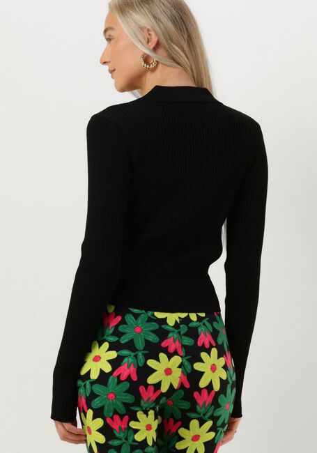 Zwarte COLOURFUL REBEL Tops & T-shirts NORI FINE KNIT CROPPED LONGSLEEVE POLO - large