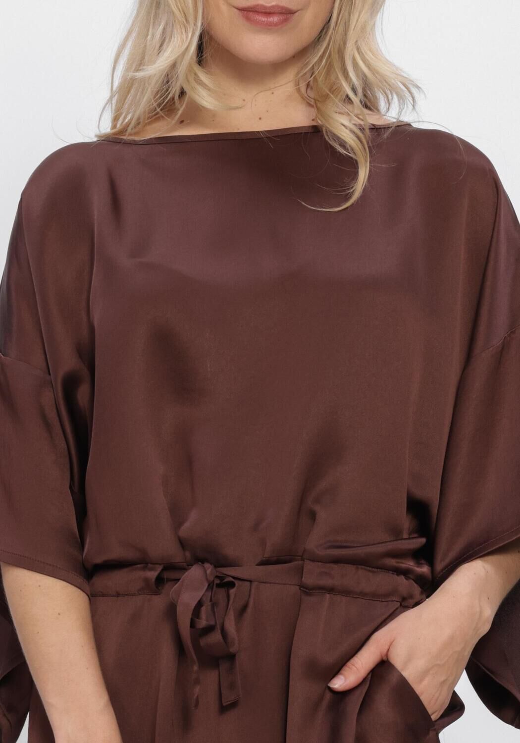 Bruine SUMMUM Midi jurk DRESS HEAVY SILKY TOUCH - large