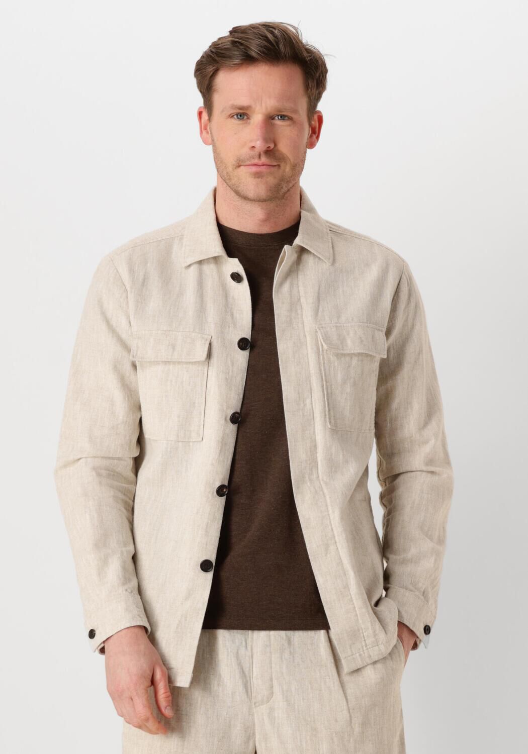 PROFUOMO Heren Overshirts Overshirt Cotton Linen Zand