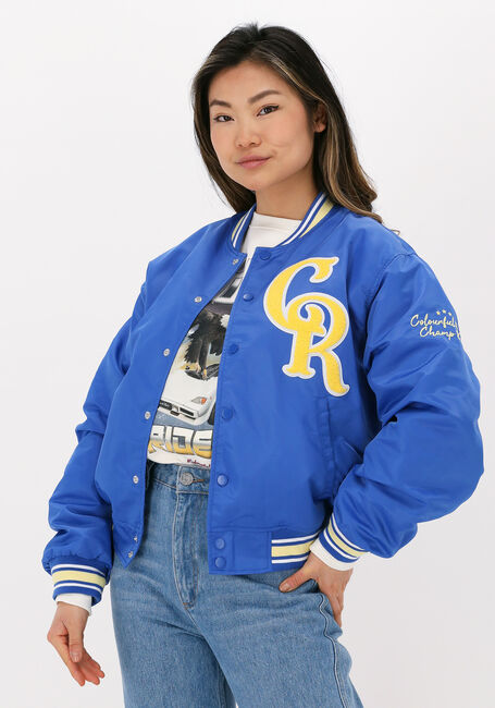 Blauwe COLOURFUL REBEL Jack FELICIA PATCH SATIN BOMBER JACKET - large