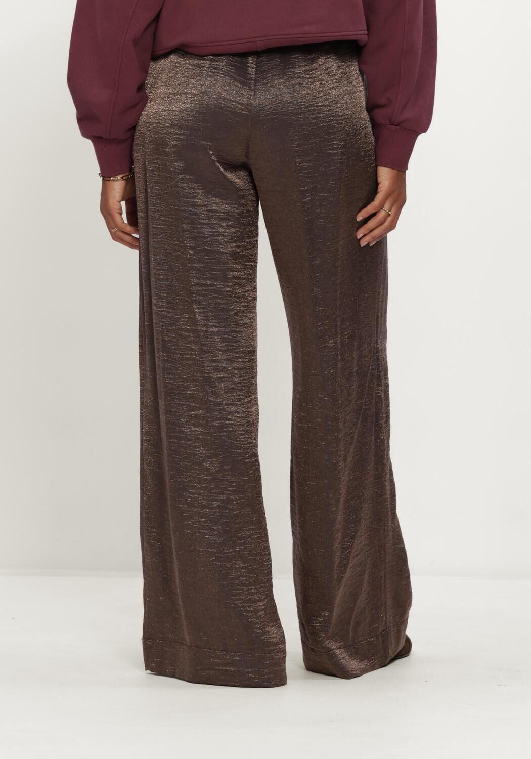 Bruine BY-BAR Wijde broek LODI METALLIC PANTS - large