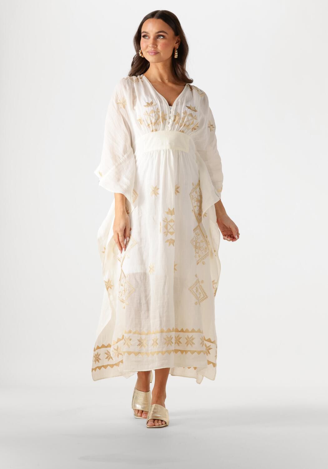 Beige GREEK ARCHAIC KORI Maxi jurk 430511 | Omoda