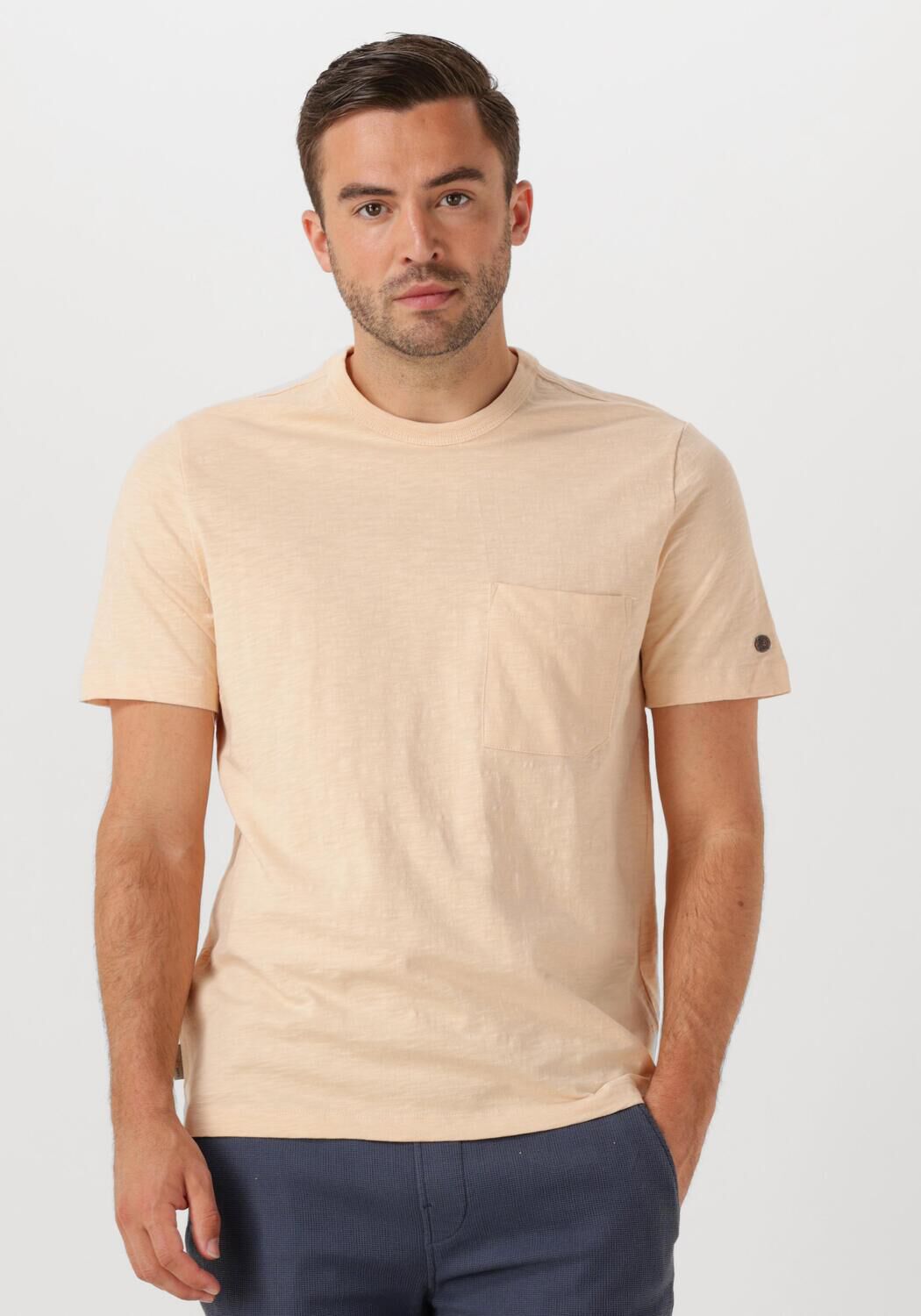 CAST IRON Heren Polo's & T-shirts Short Sleeve R-neck Regular Fit Cotton Slub Lichtroze