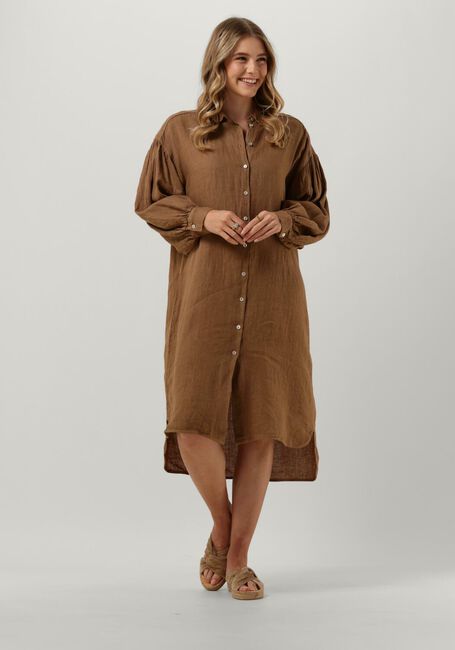 Bruine BY-BAR Midi jurk SARAH LINEN LONG DRESS - large