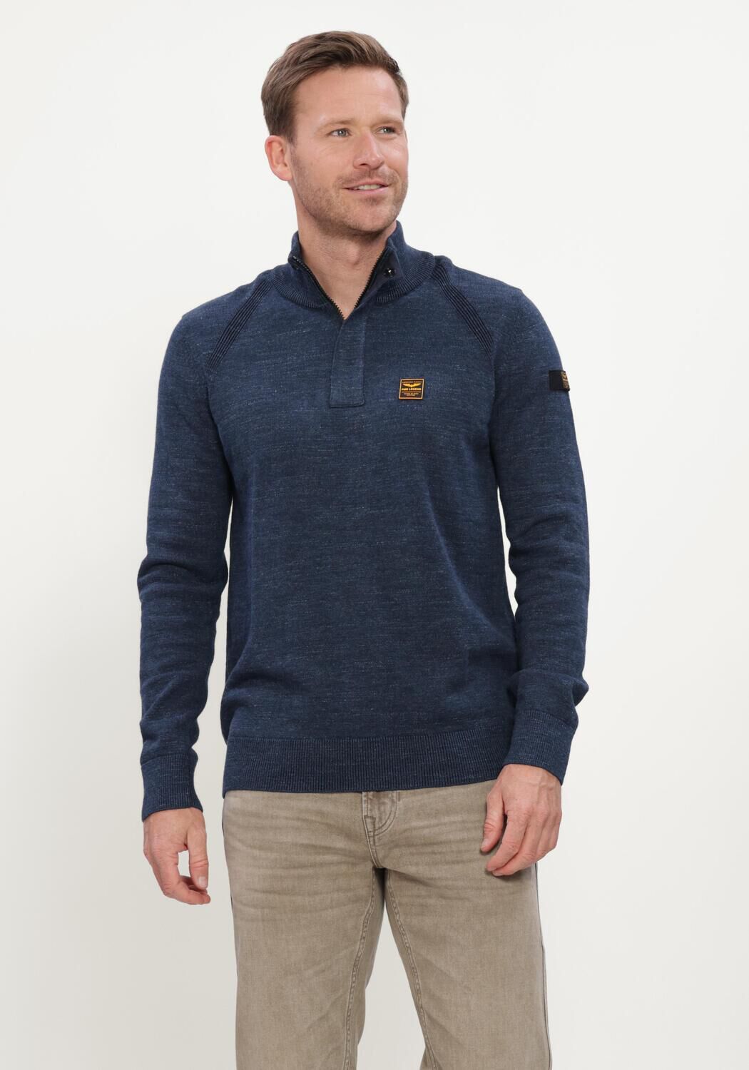 Donkerblauwe PME LEGEND Trui HALF ZIP COLLAR COTTON RIB - large