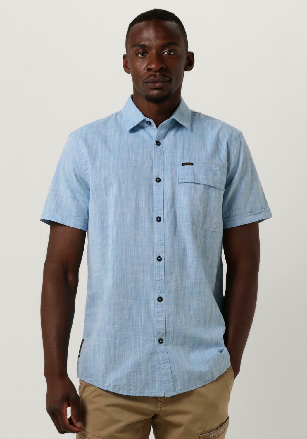 Lichtblauwe PME LEGEND Casual overhemd SHORT SLEEVE SHIRT 2 TONE