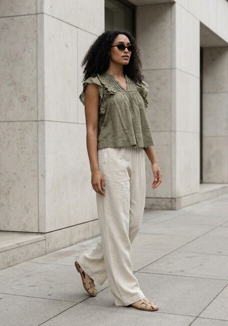 Creme NEO NOIR Broeken SONAR DRAPY LINEN PANTS - large