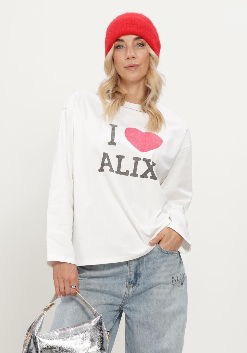 Witte ALIX THE LABEL Tops & T-shirts LADIES KNITTED I LOVE ALIX LONGSLEEVE T-SHIRT - large