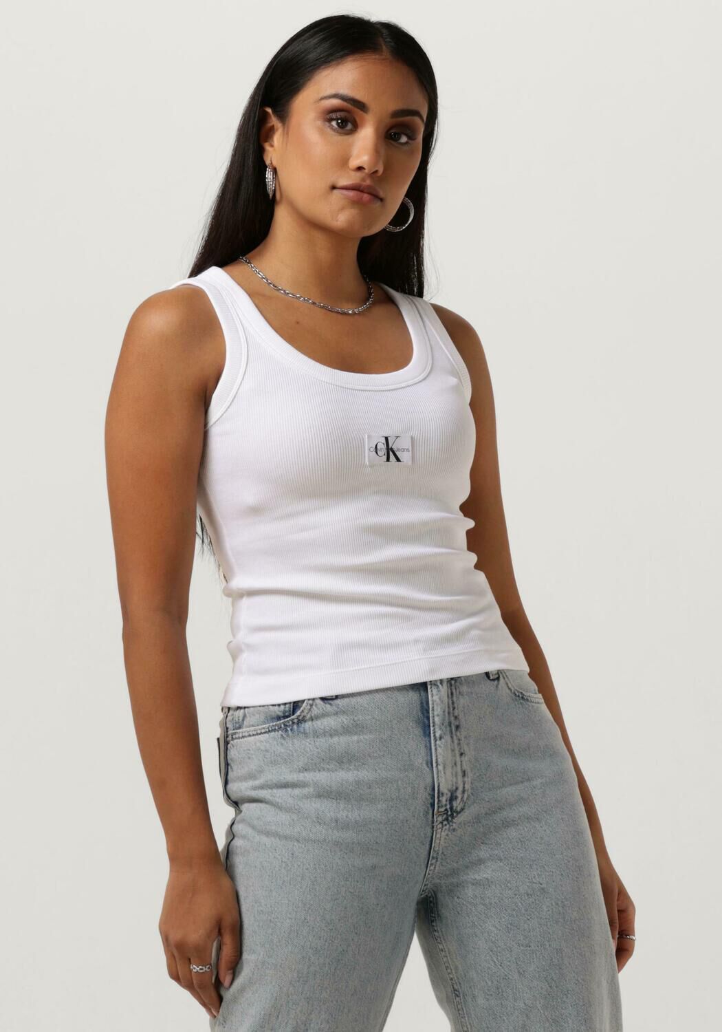 CALVIN KLEIN Dames Tops & T-shirts Woven Label Rib Tank Top Wit