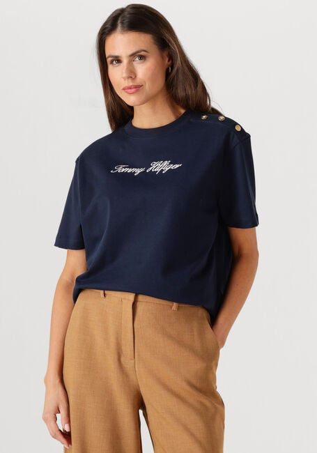 Donkerblauwe TOMMY HILFIGER T-shirt GOLD BTN SCRIPT MDRN SS TEE - large