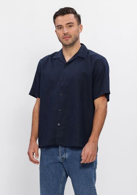 Donkerblauwe SELECTED MEN Casual overhemd SLHRLXCLAY LINENBLEND SS SHIRT RES NOOS - large