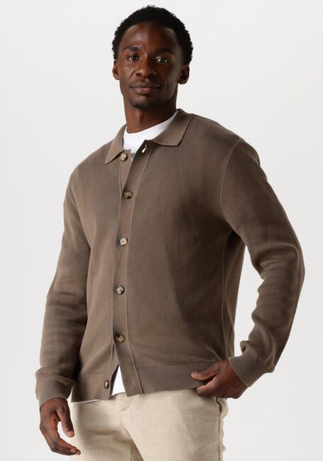 Bruine SELECTED HOMME Vest SLHMATTIS LS KNIT POLO CARDIGAN - large