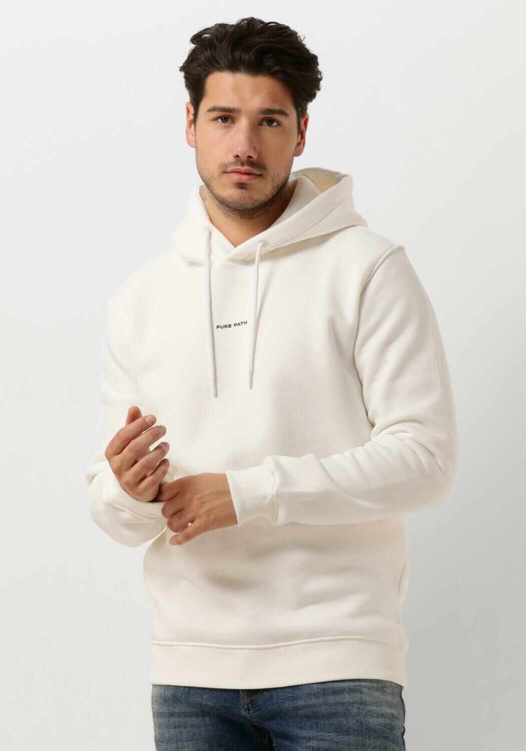 PURE PATH Heren Truien & Vesten Essential Logo Hoodie Gebroken Wit