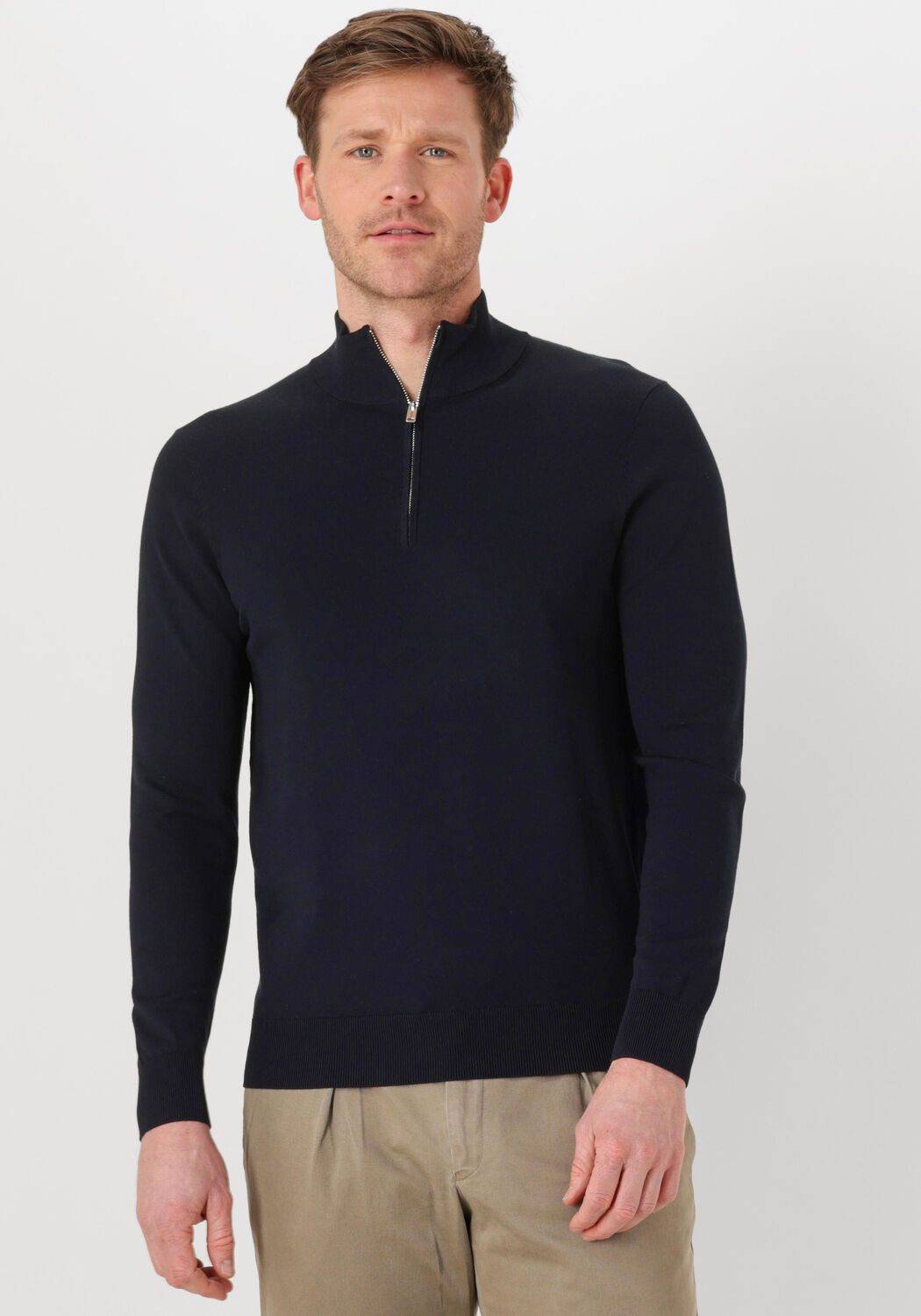 PROFUOMO Heren Truien & Vesten Half Zip Luxury Basic Donkerblauw