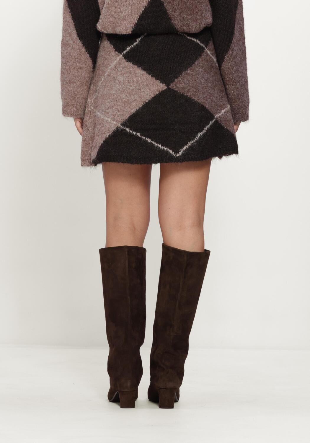 Bruine NEO NOIR Minirok GISA CHECK FLUFF KNIT SKIRT - large