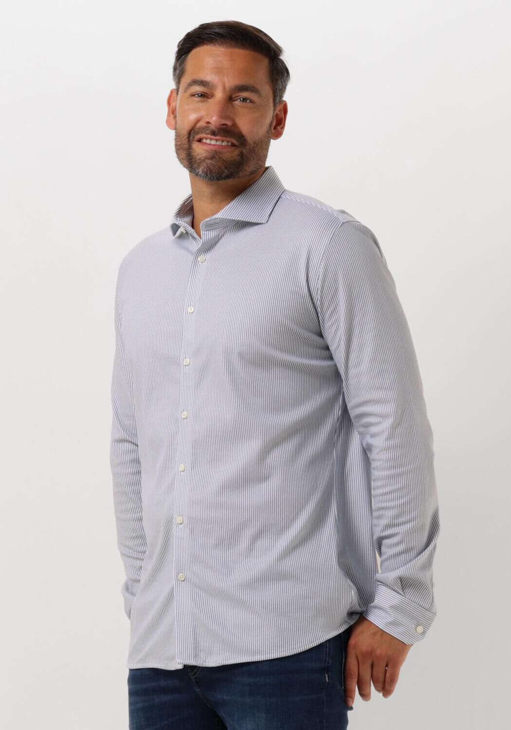 Desoto Overhemd Lange Mouw Essential Overhemd Hai Piqué Strepen Blauw