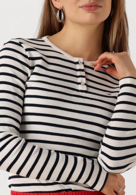 Blauwe TOMMY JEANS Tops & T-shirts TJW SLIM BUTTON RIB C-NECK LS EXT - large