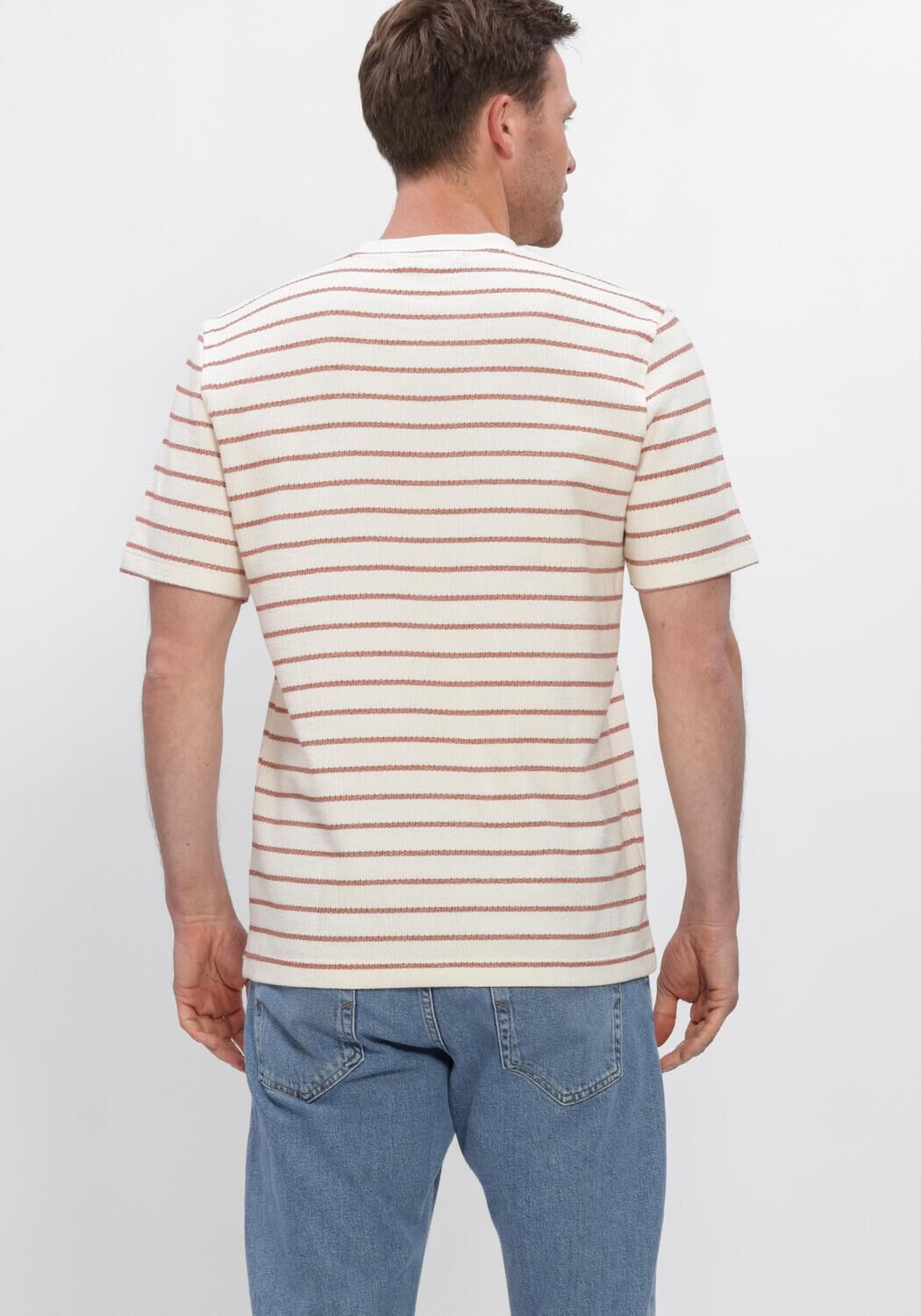 Beige SELECTED MEN T-shirt SLHDJANGO STRIPE SS O-NECK TEE - large