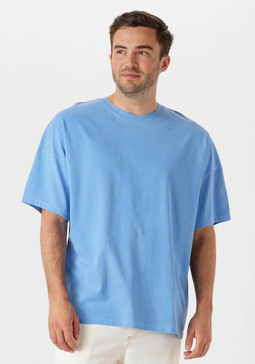 American vintage Casual Ribgebreid T-shirt met Drop Shoulder Blue Heren