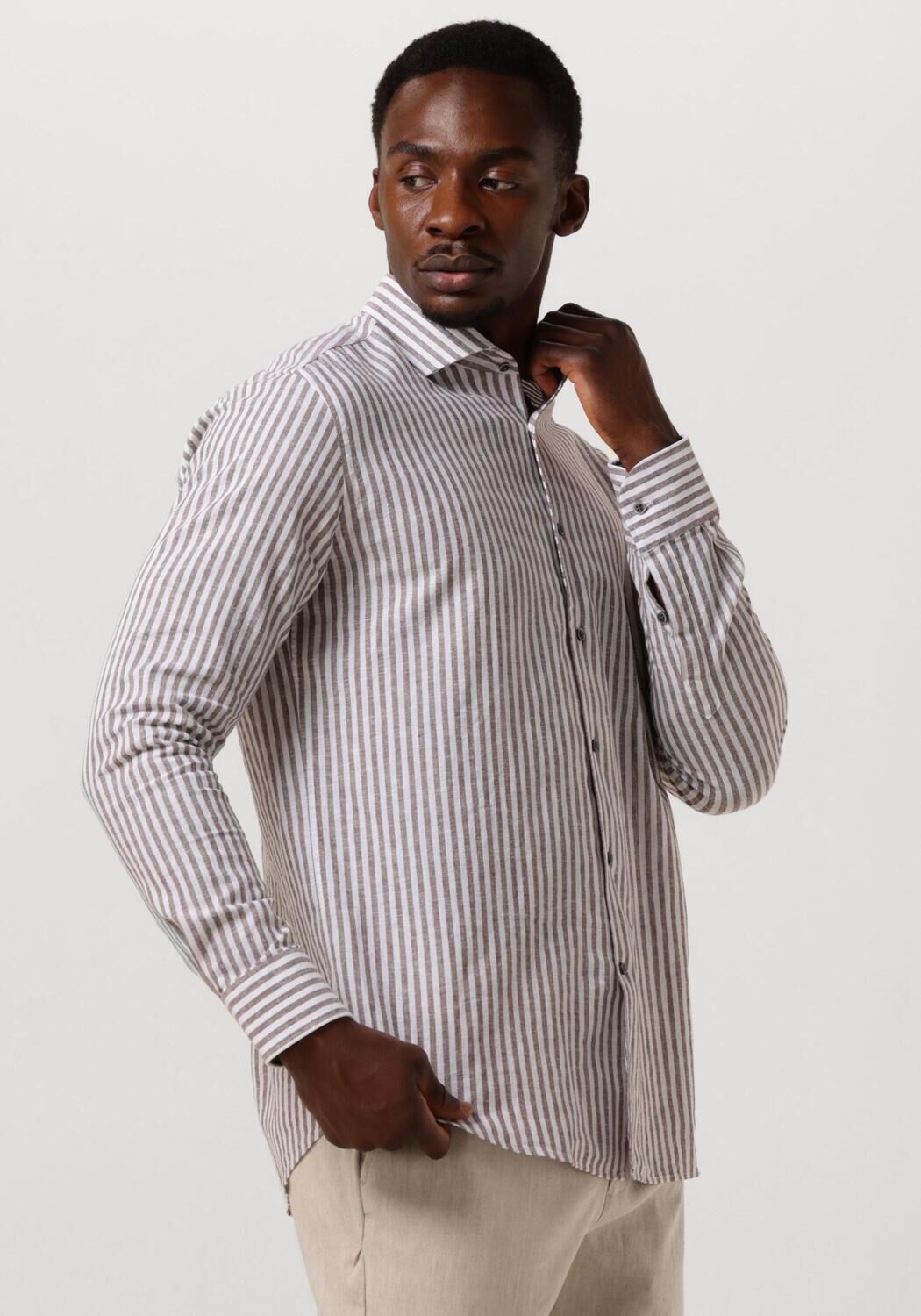 Gentiluomo Casual Bruin-Wit Gestreept Overhemd Brown Heren