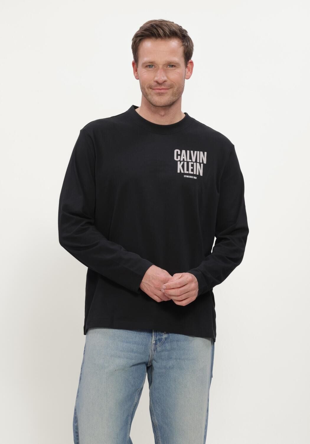 CALVIN KLEIN Heren Polo's & T-shirts Ls 30s Eu Block Front Calvin Tee Zwart