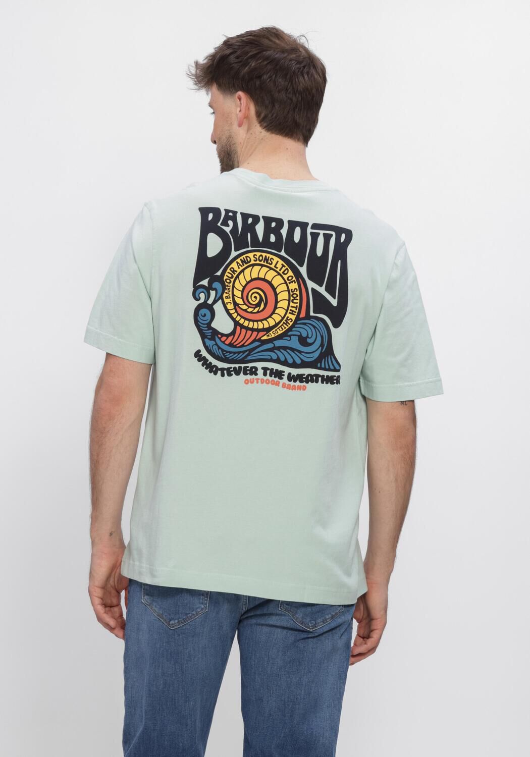 Lichtblauwe BARBOUR T-shirt FROME RELAXED GRAPHIC - large