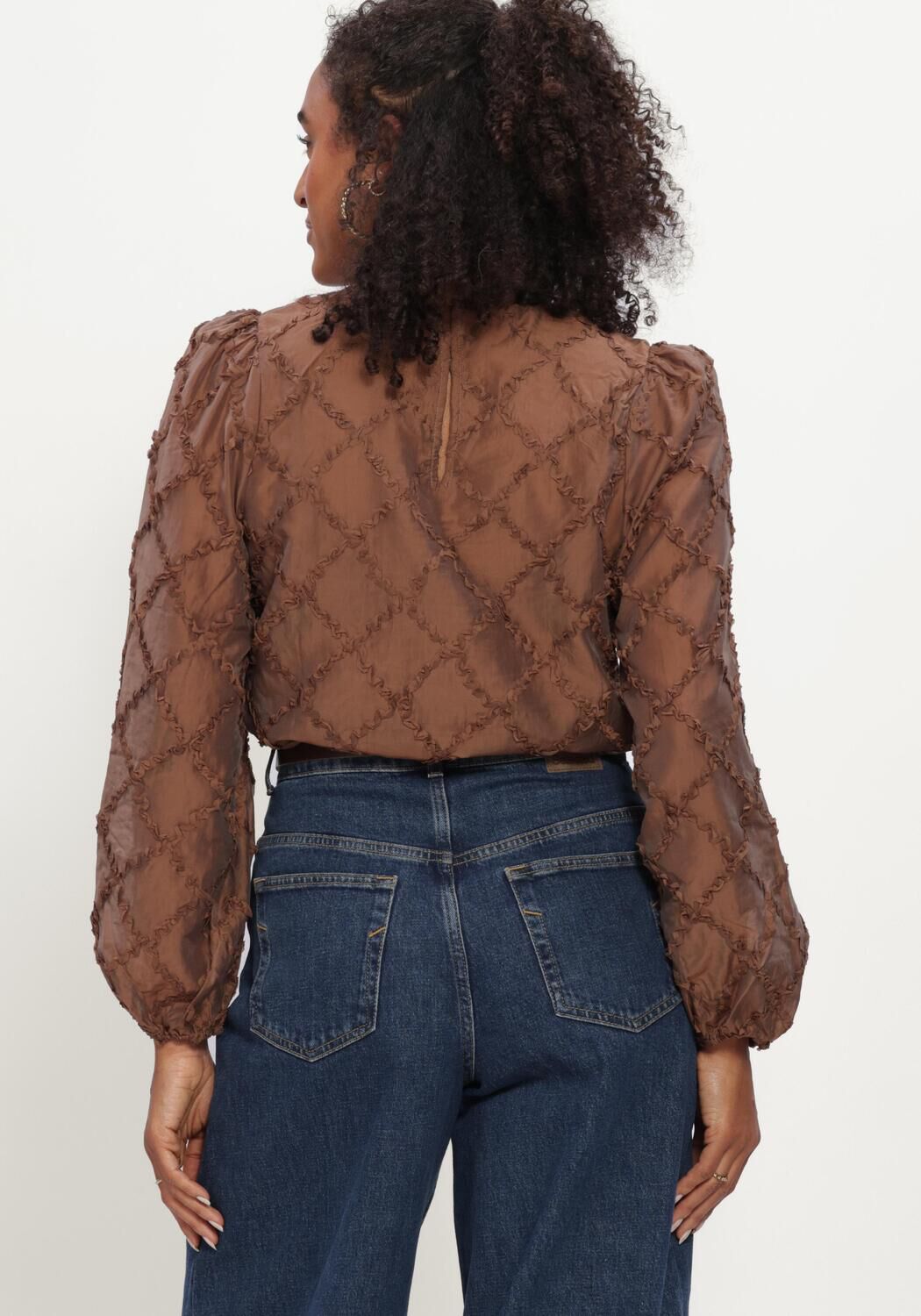 Bruine OBJECT Blouses OBJLUISA L/S RE O-NECK - large