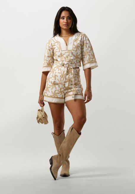 Beige SCOTCH & SODA Broeken STARFISH EMBROIDERED HIGH-RISE LINEN SHORT - large