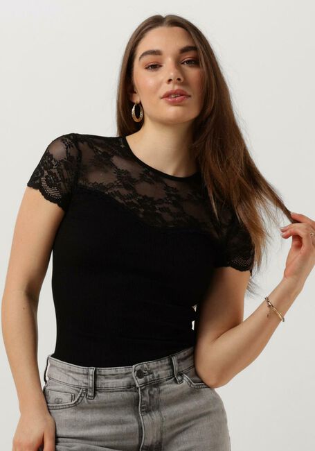 Zwarte ROSEMUNDE Top BEATHA SILK T-SHIRT W/ LACE - large