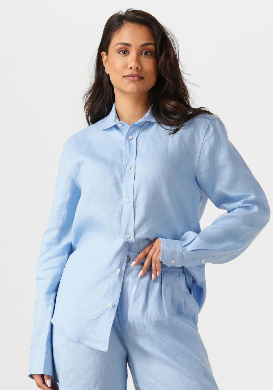 RESORT FINEST Dames Blouses Shirt 100% Linen Lichtblauw