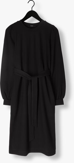 Zwarte JANSEN AMSTERDAM Midi jurk HV595 DRESS STRAIGHT WITH BELT - large
